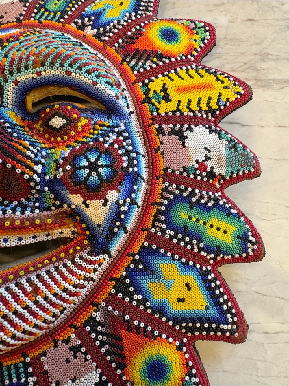 Huichol Beaded Sun - Multicolor Mexican Folk Mask - Picture 4 of 12